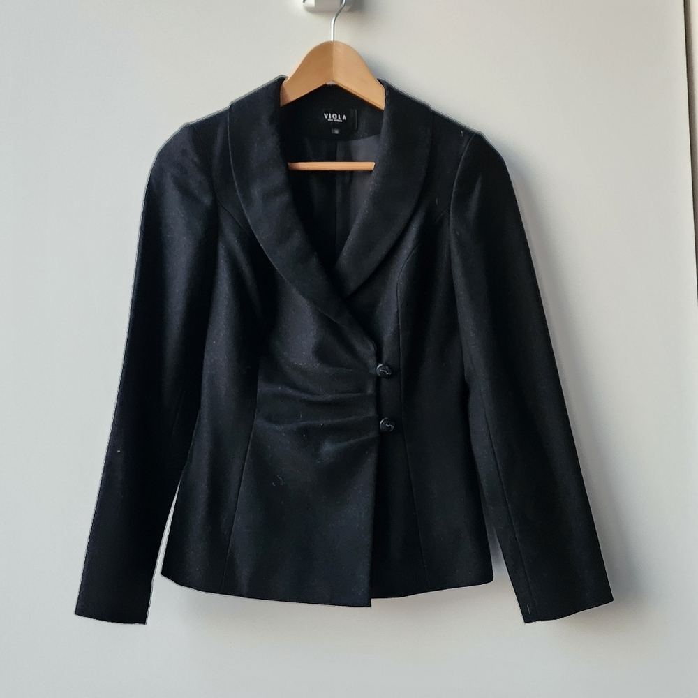 Vintage Viola Pleated Front Metallic 100% Wool Button Fitted Blazer Jacket